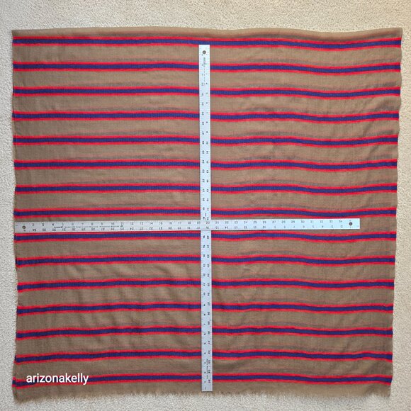 NWOT Wool Lightweight Woven Scarf Wrap Tan With Blue & Red Stripes - Picture 2 of 9